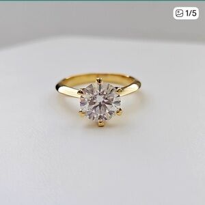 2ct Round Moissanite, 18k Yellow Gold Plated, S925